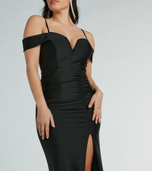 Danielle Cold-Shoulder Ruched Knit Formal Dress