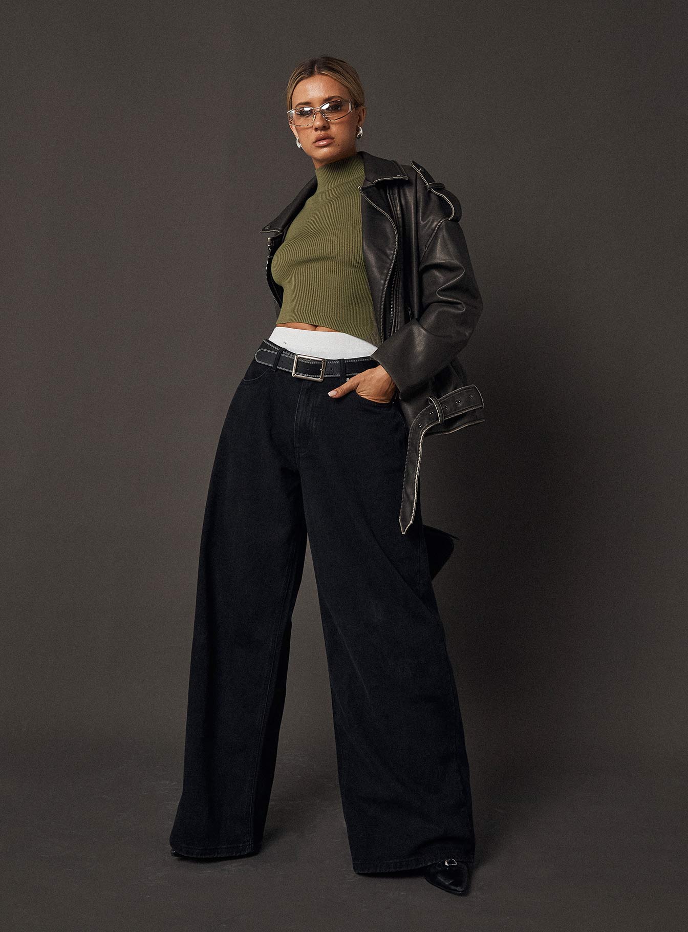 Naylor Wide Leg Jeans Washed Black Denim Tall