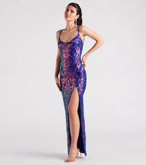 Phoebe Formal Sequin Cowl Neck Long Dress