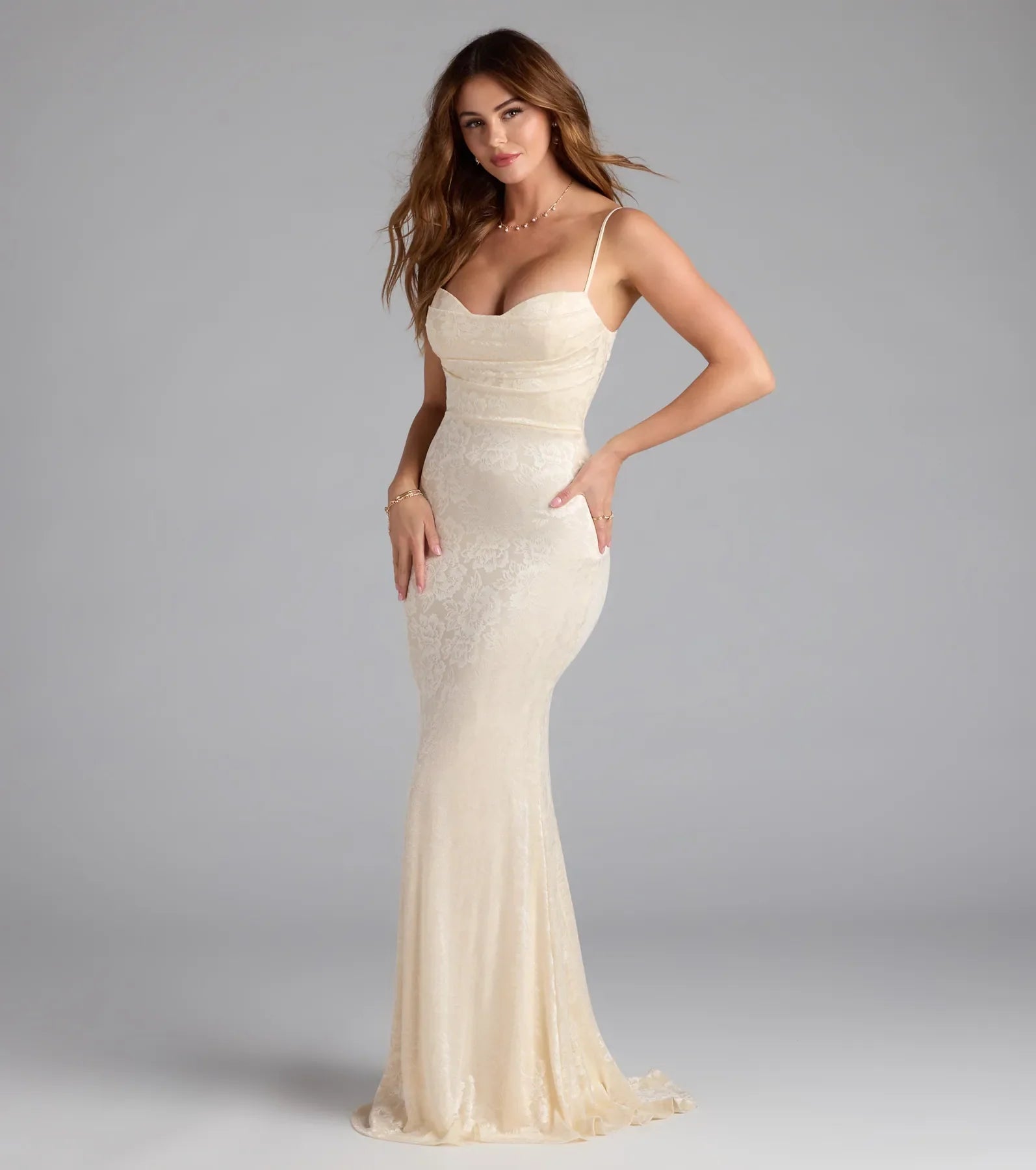 Haisley Open Back Floral Lace Mermaid Dress