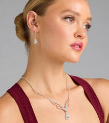 Regal Teardrop Rhinestone Necklace And Earrings Set