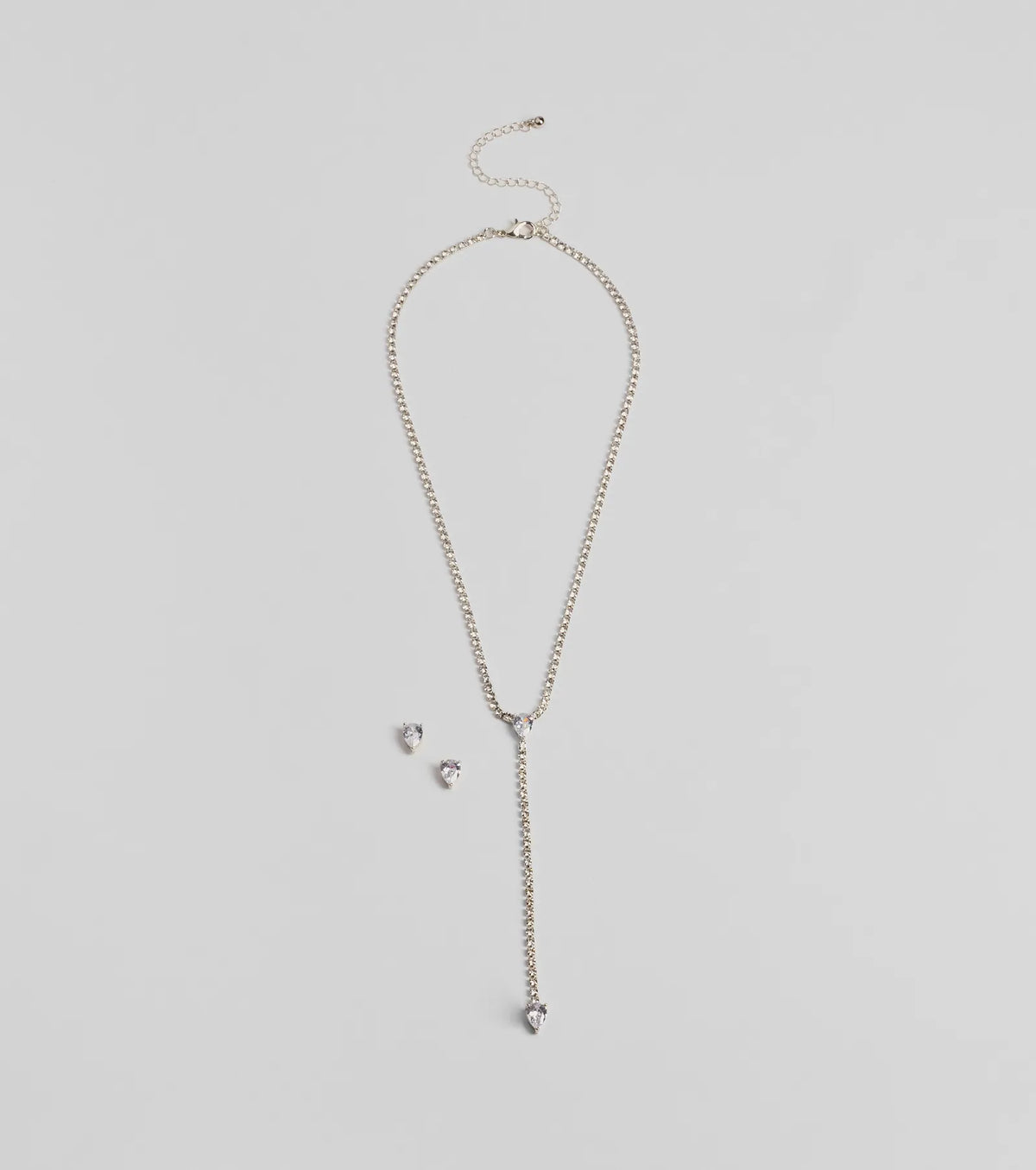 Simple Glitz Rhinestone Lariat Necklace And Stud Earrings Set