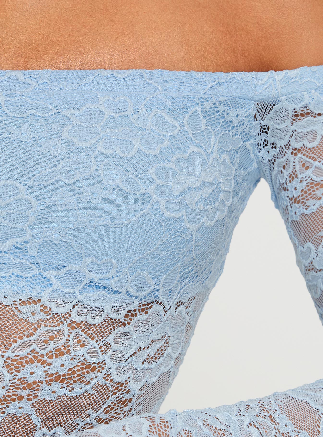 Weaver Off Shoulder Lace Bodysuit Blue
