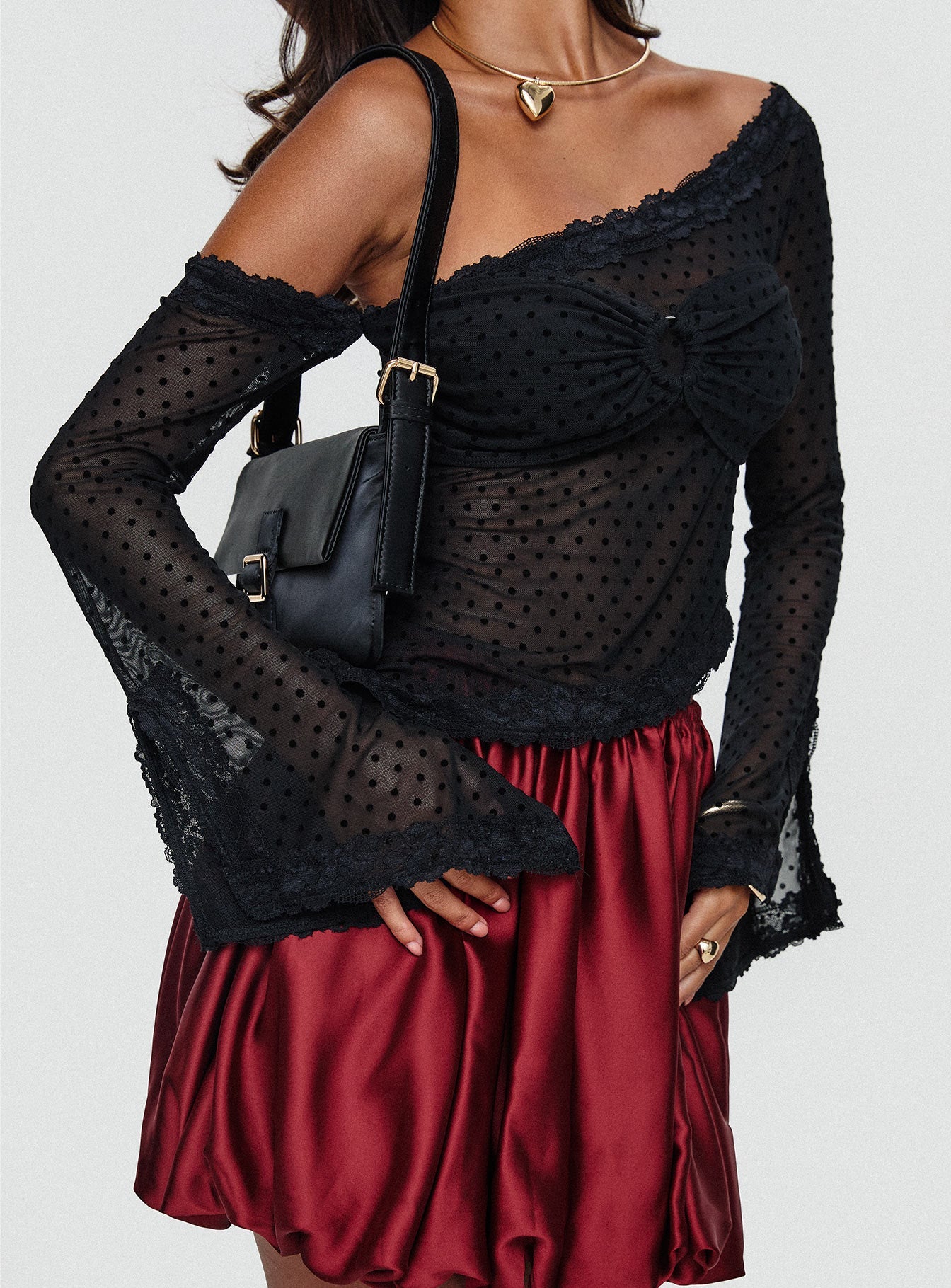 Rubee Bubble Hem Mini Skirt Red