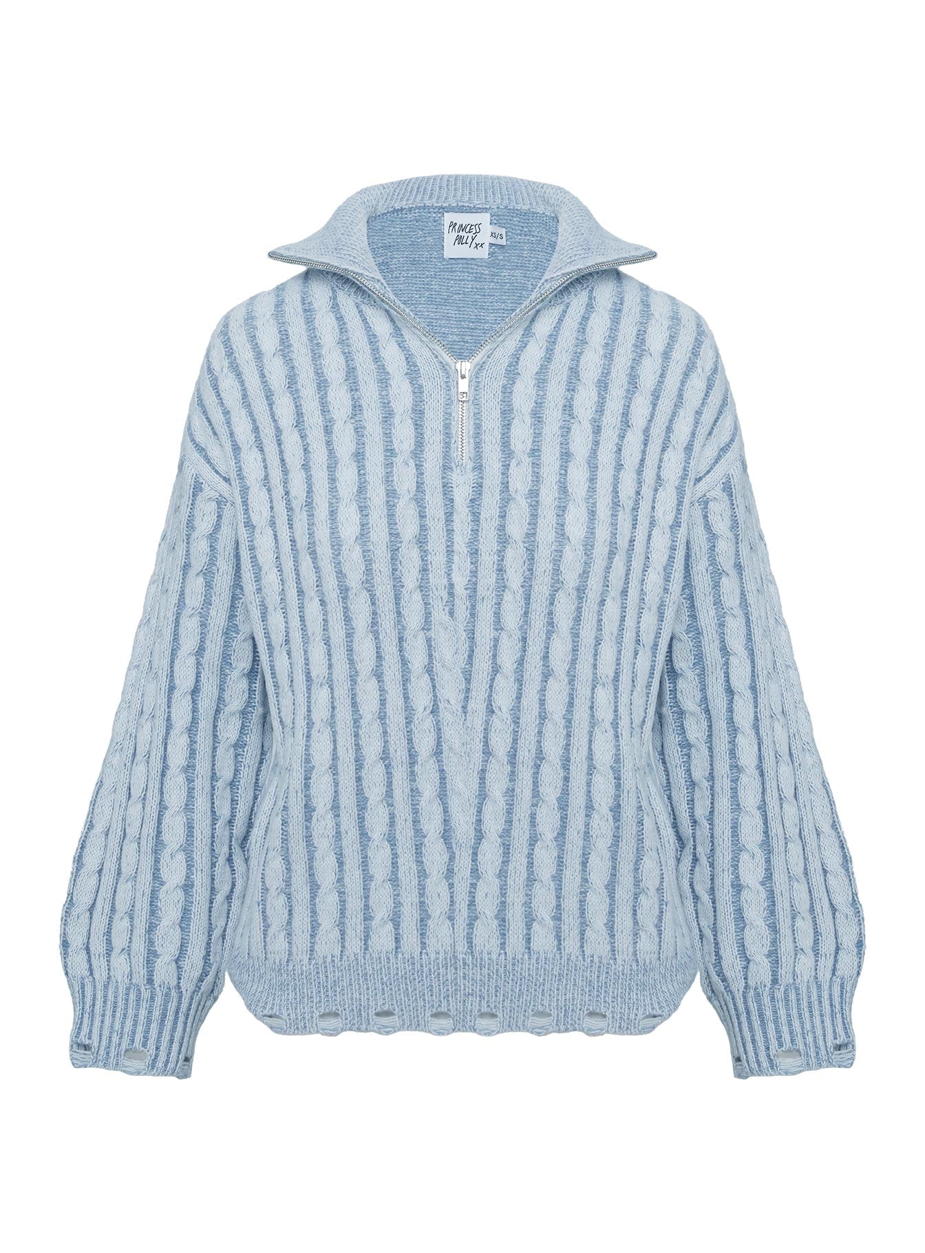 Told The Truth Quarter Zip Knit Sweater Blue